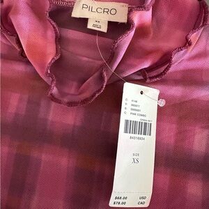 Pilcro Pink Plaid Mesh Top XS